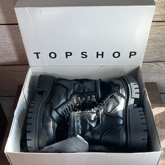 New In Box Topshop Alex leather chunky lace Up boot in Black Size 5 - Picture 9 of 9